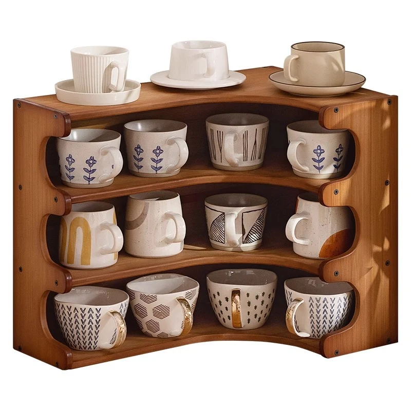 Traditional Vintage Rectangular Nan Bamboo Plywood Desktop Storage Shelf 3/4-Tier For Kitchen & Living Room