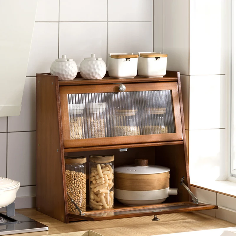 Traditional Vintage Rectangular Nan Bamboo Plywood Acrylic Desktop Storage Shelf 2/3-Tier For Kitchen