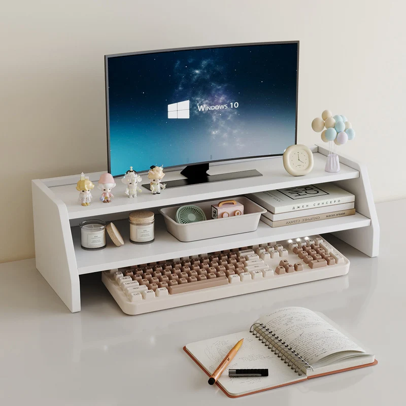 Contemporary Scandinavian Rectangular Medium-Density Fiberboard Desktop Storage Shelf 2/3-Tier 1-Drawer For Office & Bedroom
