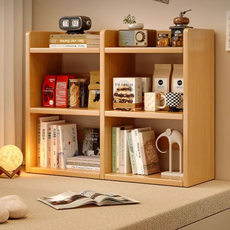 Contemporary Scandinavian Rectangular Veneered Plywood Desktop Storage Shelf 3-Tier For Study & Bedroom
