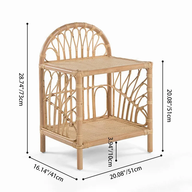Contemporary Coastal Natural Rattan Handwoven Indonesian Rattan Side Table - Curved With V-Pattern Weave End Table For Living Room