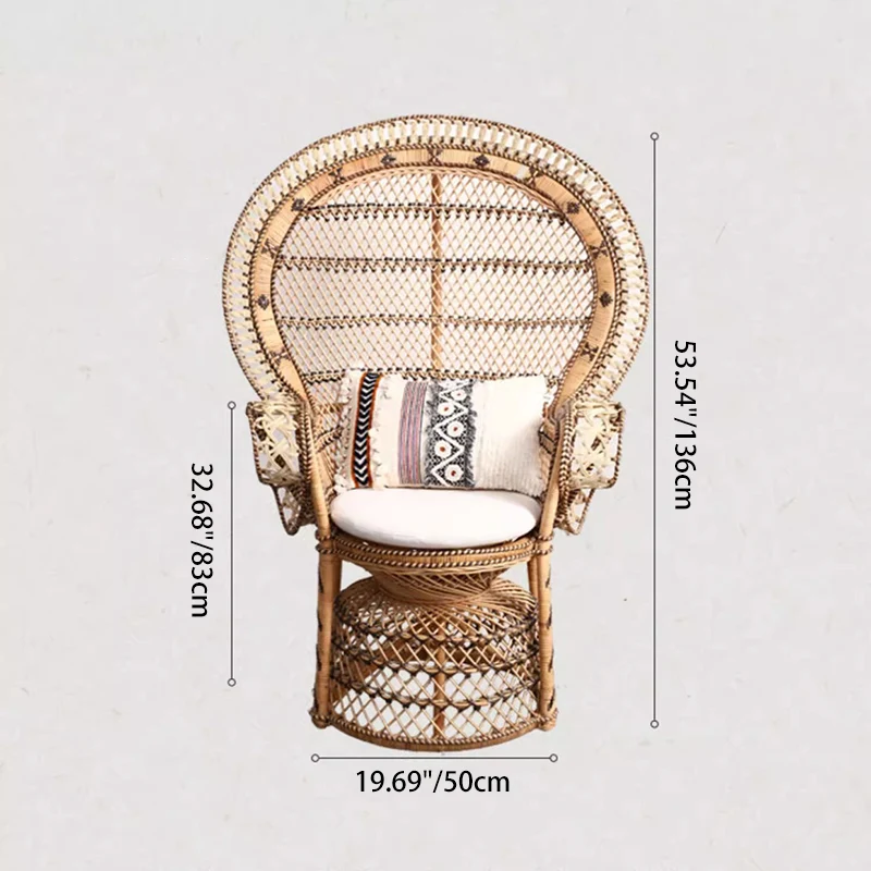 Contemporary Boho Handwoven Indonesian Rattan Accent Chair - High Back Peacock Rattan Lounge Chair With Waterproof Fabric Cushion For Living Room