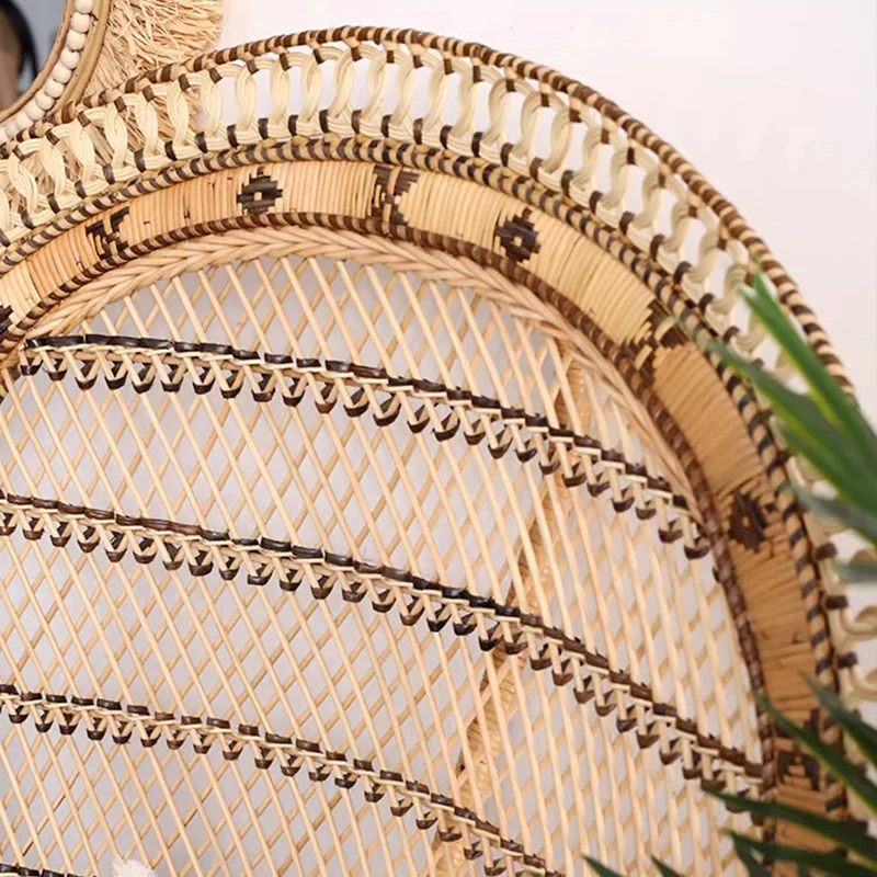 Contemporary Boho Handwoven Indonesian Rattan Accent Chair - High Back Peacock Rattan Lounge Chair With Waterproof Fabric Cushion For Living Room