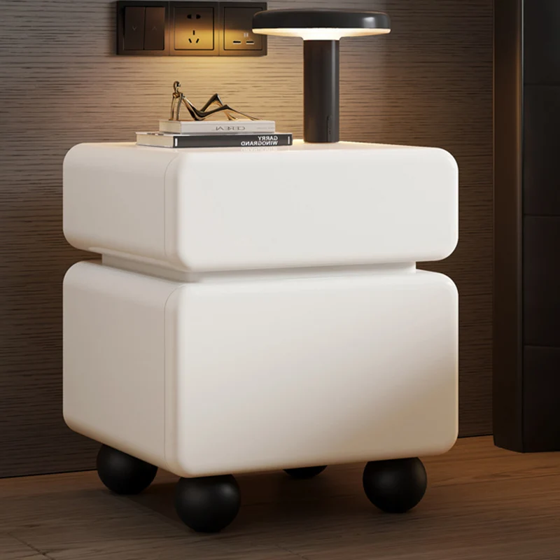 Modern Minimalist Rectangular Multi-Layer Plywood Solid Pine Wood Stainless Steel Nightstand 2-Drawer For Bedroom