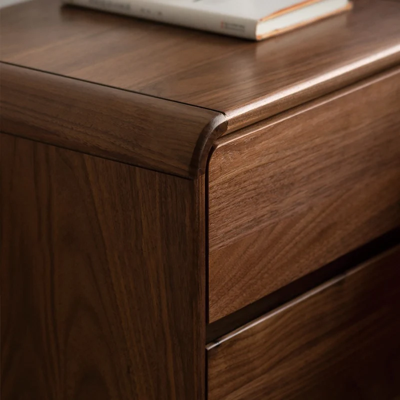 Contemporary Nordic Rectangular High-Leg Design Black Catalpa Wood Paulownia Wood Nightstand 2-Drawer For Bedroom