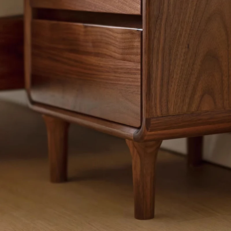 Contemporary Nordic Rectangular High-Leg Design Black Catalpa Wood Paulownia Wood Nightstand 2-Drawer For Bedroom
