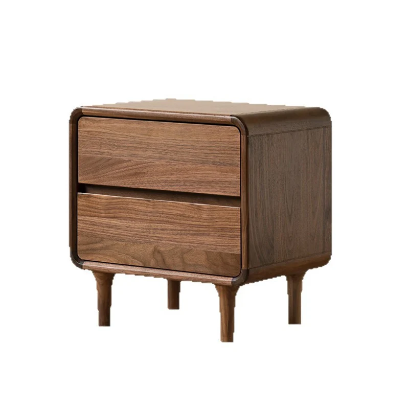 Contemporary Nordic Rectangular High-Leg Design Black Catalpa Wood Paulownia Wood Nightstand 2-Drawer For Bedroom