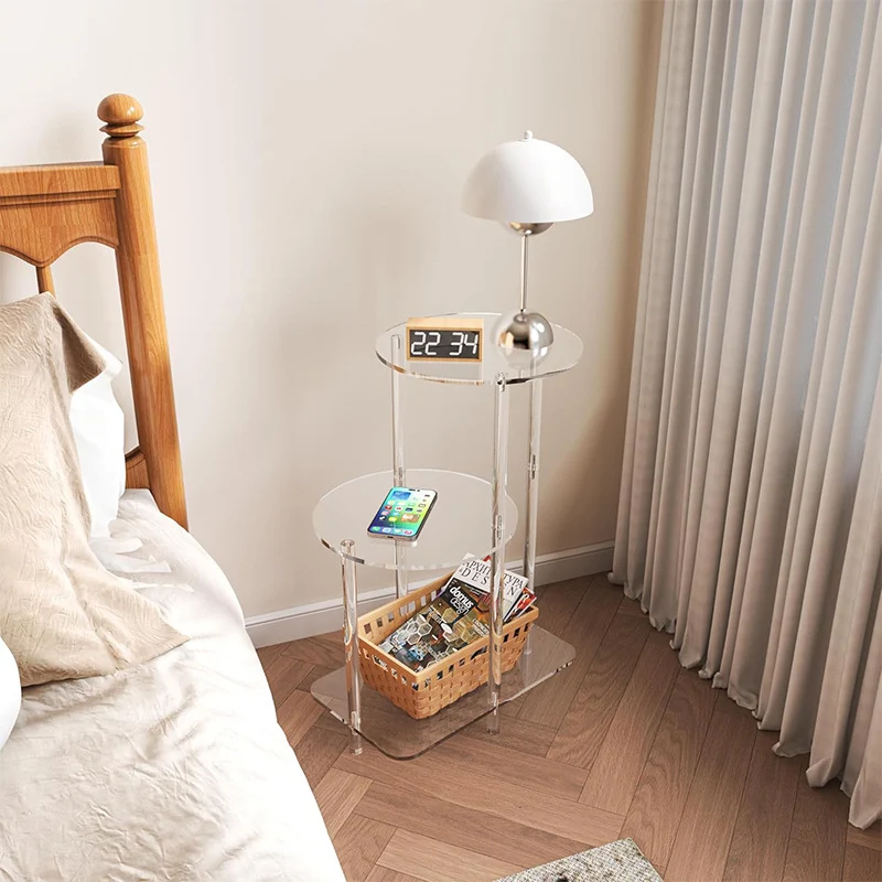Modern Minimalist Round Cylindrical Acrylic Plastic Nightstand 3-Tier For Bedroom