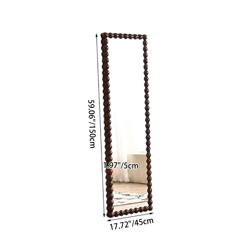 Traditional Vintage Rectangular Rubberwood Plywood Glass Accent Full-Length Mirror For Entryways