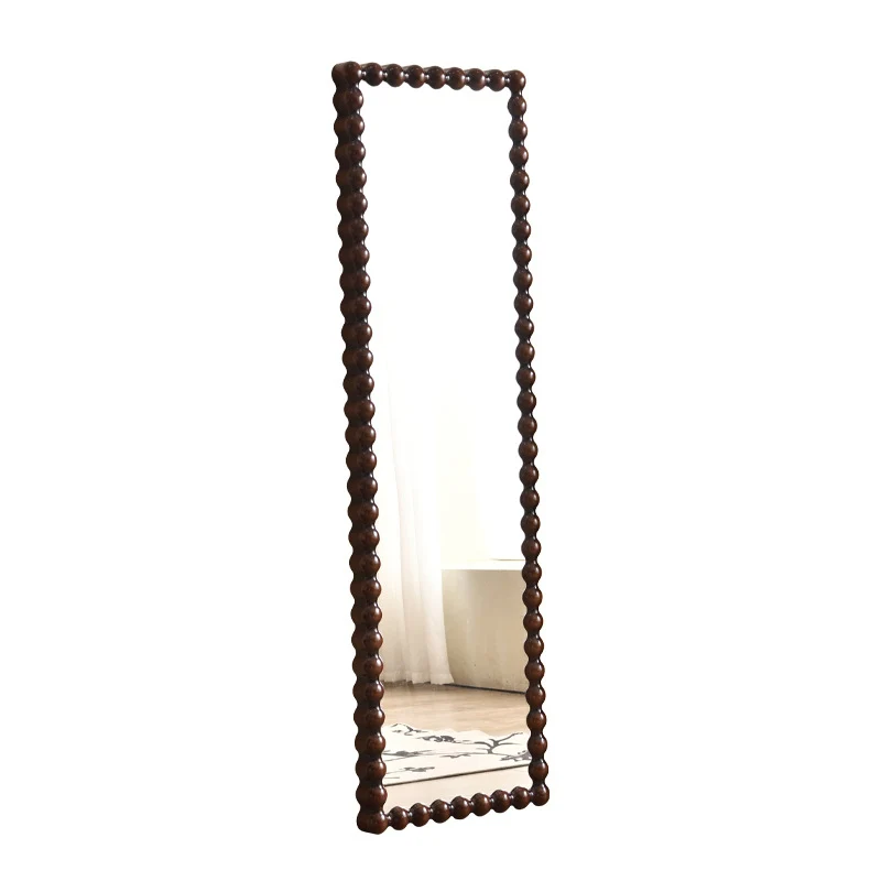 Traditional Vintage Rectangular Rubberwood Plywood Glass Accent Full-Length Mirror For Entryways