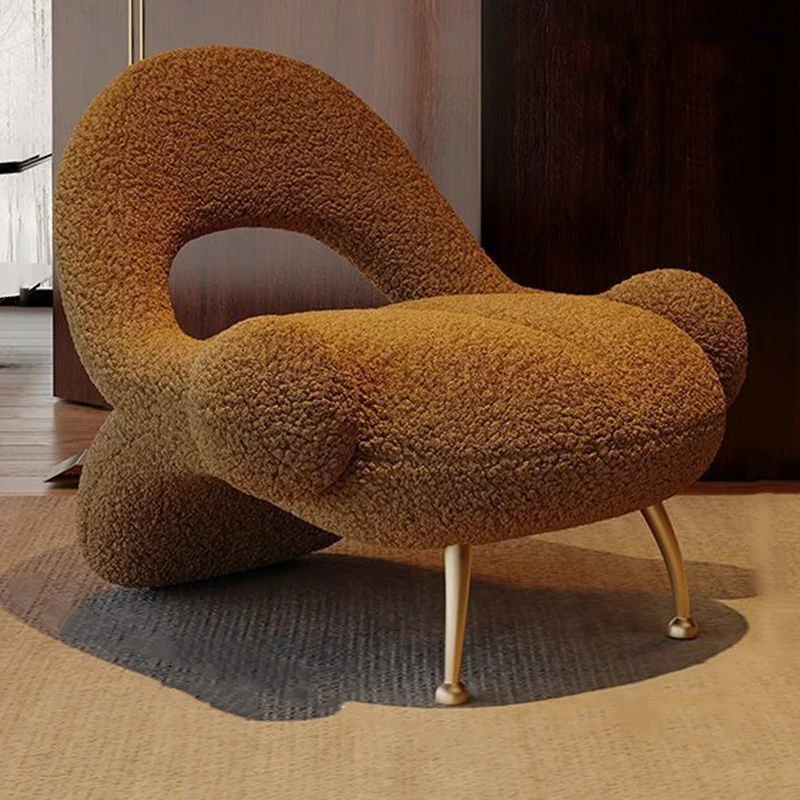 Traditional French Matte Velvet Sherpa Fabric Iron Curved Accent Chair With Backrest For Living Room