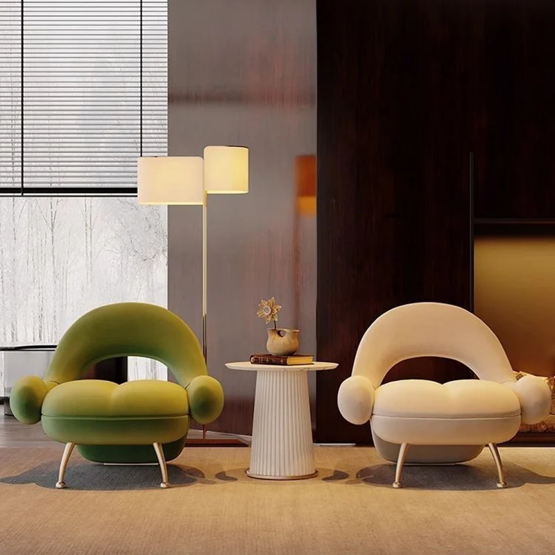Traditional French Matte Velvet Sherpa Fabric Iron Curved Accent Chair With Backrest For Living Room