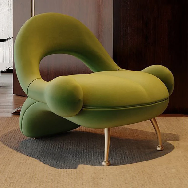 Traditional French Matte Velvet Sherpa Fabric Iron Curved Accent Chair With Backrest For Living Room