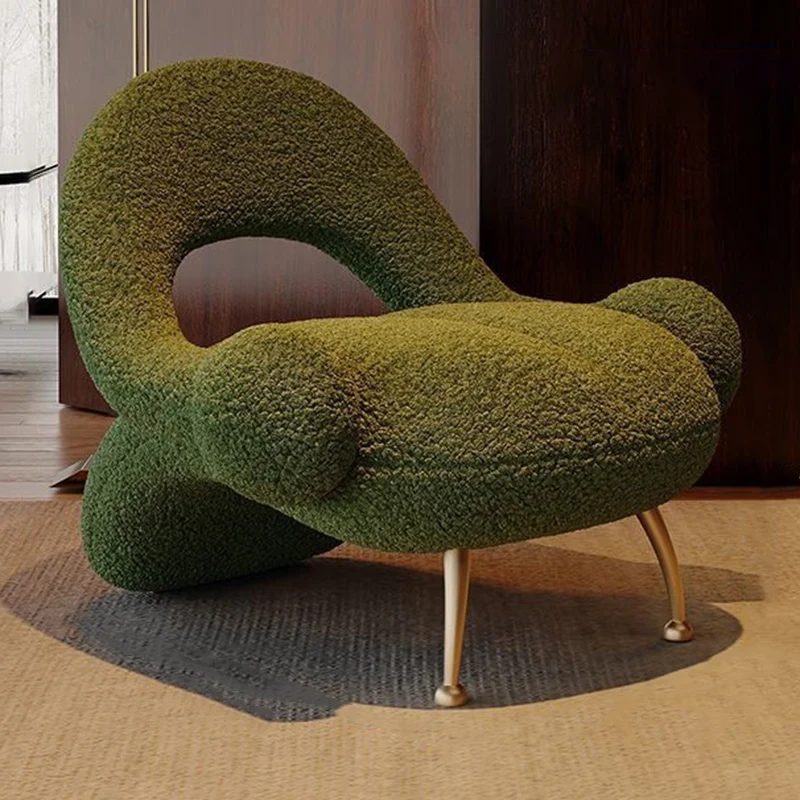 Traditional French Matte Velvet Sherpa Fabric Iron Curved Accent Chair With Backrest For Living Room