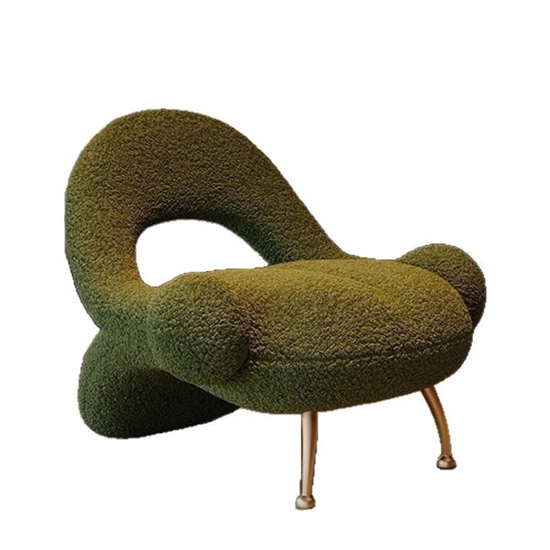 Traditional French Matte Velvet Sherpa Fabric Iron Curved Accent Chair With Backrest For Living Room