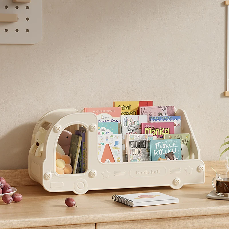 Contemporary Creative Eco-Friendly HDPE Cartoon Car-Shaped Kids Desktop Bookshelf 2-Shelf For Study Room