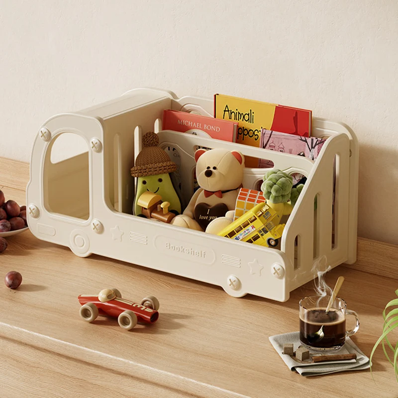 Contemporary Creative Eco-Friendly HDPE Cartoon Car-Shaped Kids Desktop Bookshelf 2-Shelf For Study Room