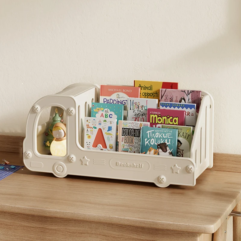 Contemporary Creative Eco-Friendly HDPE Cartoon Car-Shaped Kids Desktop Bookshelf 2-Shelf For Study Room