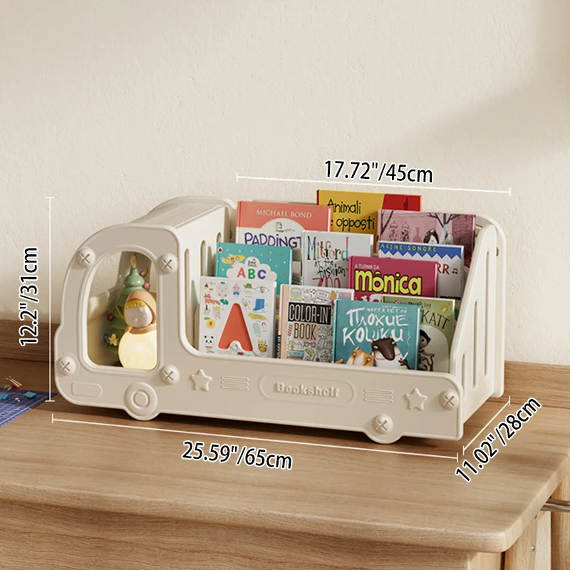 Contemporary Creative Eco-Friendly HDPE Cartoon Car-Shaped Kids Desktop Bookshelf 2-Shelf For Study Room