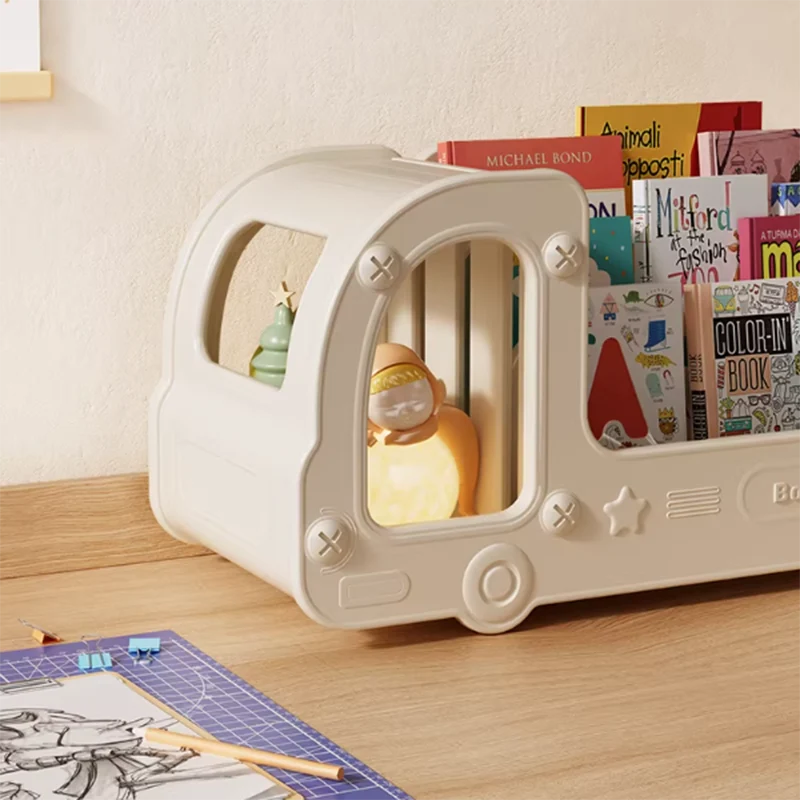 Contemporary Creative Eco-Friendly HDPE Cartoon Car-Shaped Kids Desktop Bookshelf 2-Shelf For Study Room