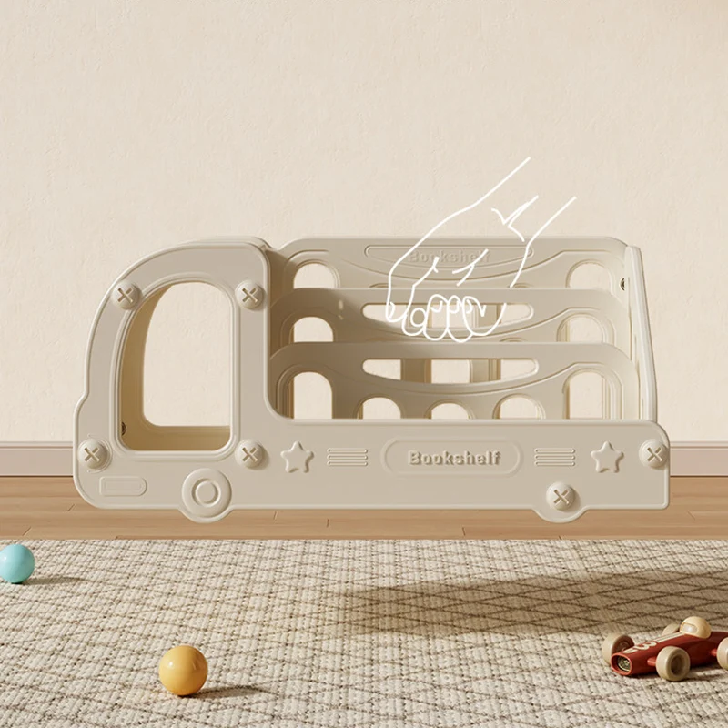 Contemporary Creative Eco-Friendly HDPE Cartoon Car-Shaped Kids Desktop Bookshelf 2-Shelf For Study Room