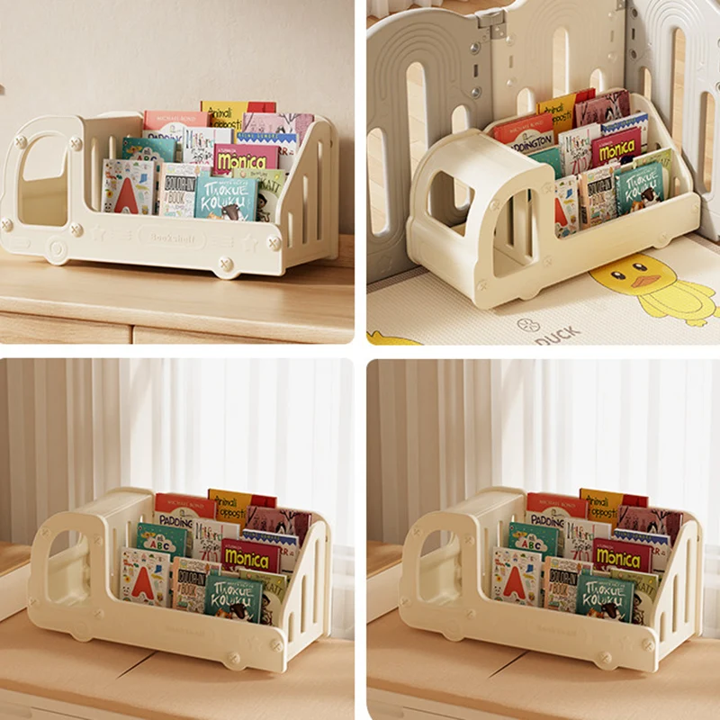 Contemporary Creative Eco-Friendly HDPE Cartoon Car-Shaped Kids Desktop Bookshelf 2-Shelf For Study Room