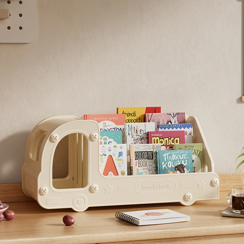 Contemporary Creative Eco-Friendly HDPE Cartoon Car-Shaped Kids Desktop Bookshelf 2-Shelf For Study Room