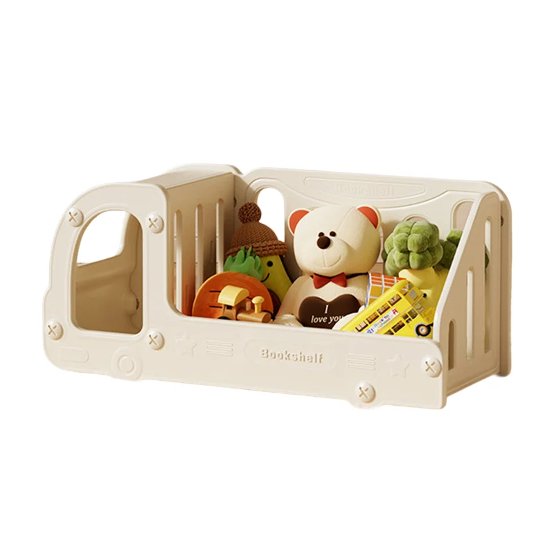 Contemporary Creative Eco-Friendly HDPE Cartoon Car-Shaped Kids Desktop Bookshelf 2-Shelf For Study Room