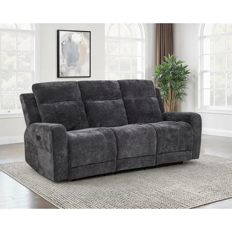 Coaster Furniture Kennett 610154P Chenille Upholstered Power Reclining Sofa - Dark Grey