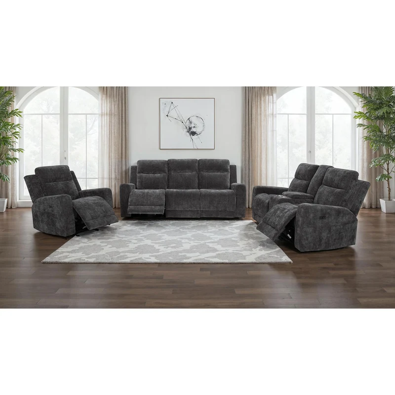 Coaster Furniture Kennett 610154P Chenille Upholstered Power Reclining Sofa - Dark Grey