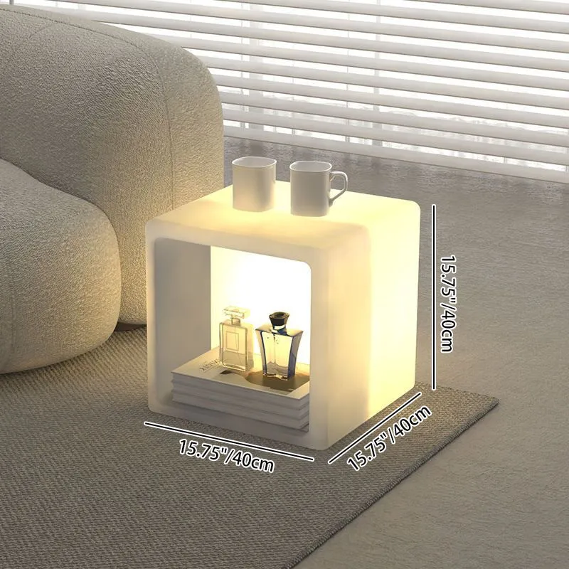 Modern Minimalist PE Rounded Square 1-Light Standing Floor Lamp With Storage Nightstand For Living Room & Bedroom