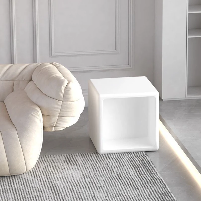Modern Minimalist PE Rounded Square 1-Light Standing Floor Lamp With Storage Nightstand For Living Room & Bedroom