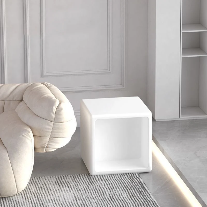 Modern Minimalist PE Rounded Square 1-Light Standing Floor Lamp With Storage Nightstand For Living Room & Bedroom
