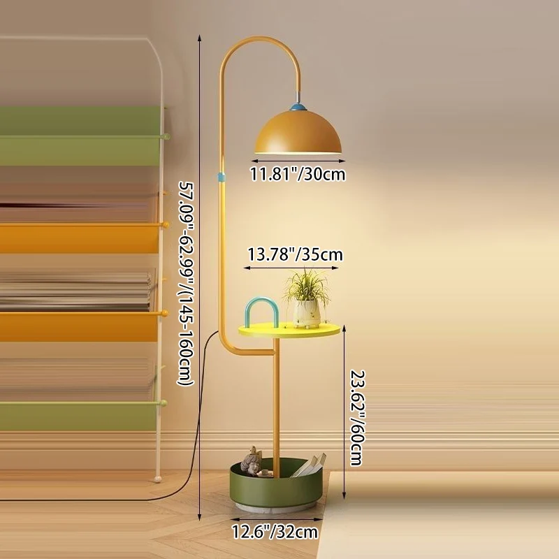 Contemporary Creative Dome Shade Iron Marble 1-Light Standing Floor Lamp With 2/3-Tier Storage For Living Room & Bedroom