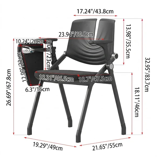 Premium High-Density Sponge Ergonomic Desk Chair - Minimalist Foldable Chair With Adjustable Armrests & Writing Board For Home Office