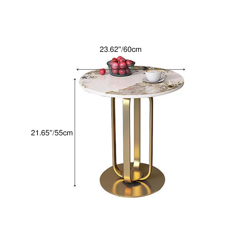 Contemporary Scandinavian Sintered Stone Iron Round End Table 1-Tier For Living Room