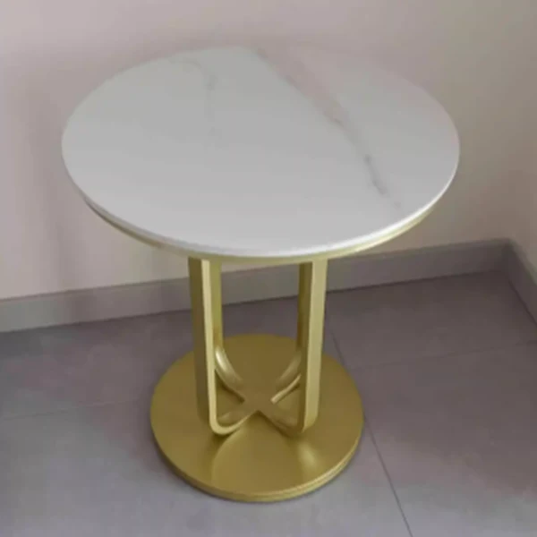 Contemporary Scandinavian Sintered Stone Iron Round End Table 1-Tier For Living Room