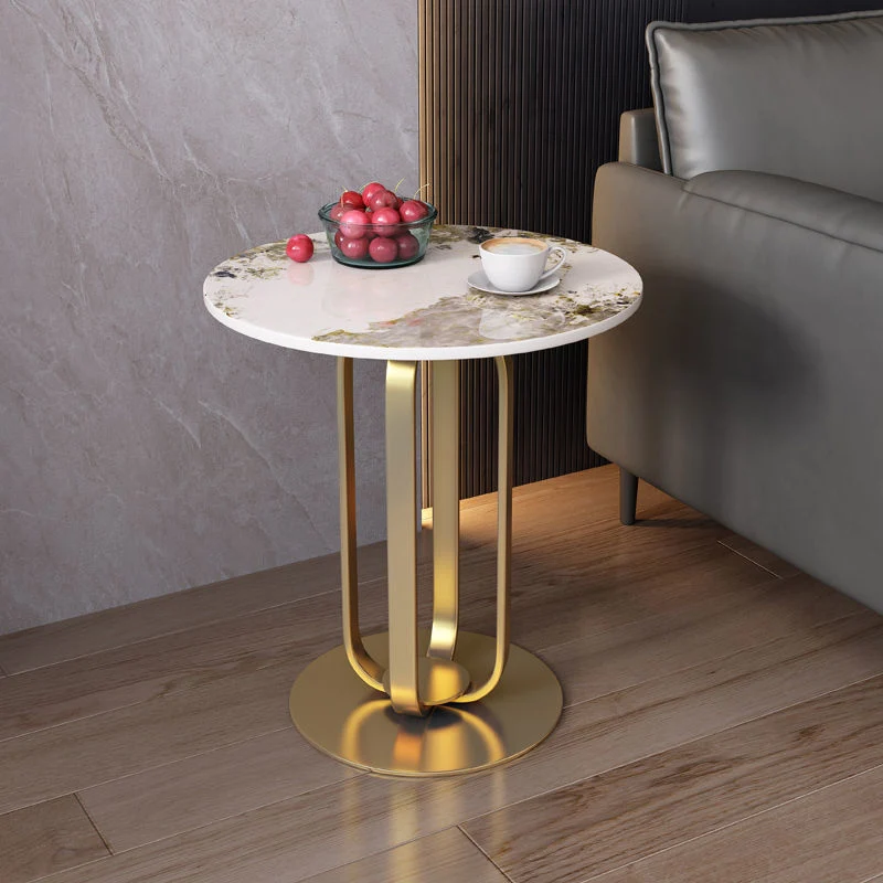 Contemporary Scandinavian Sintered Stone Iron Round End Table 1-Tier For Living Room