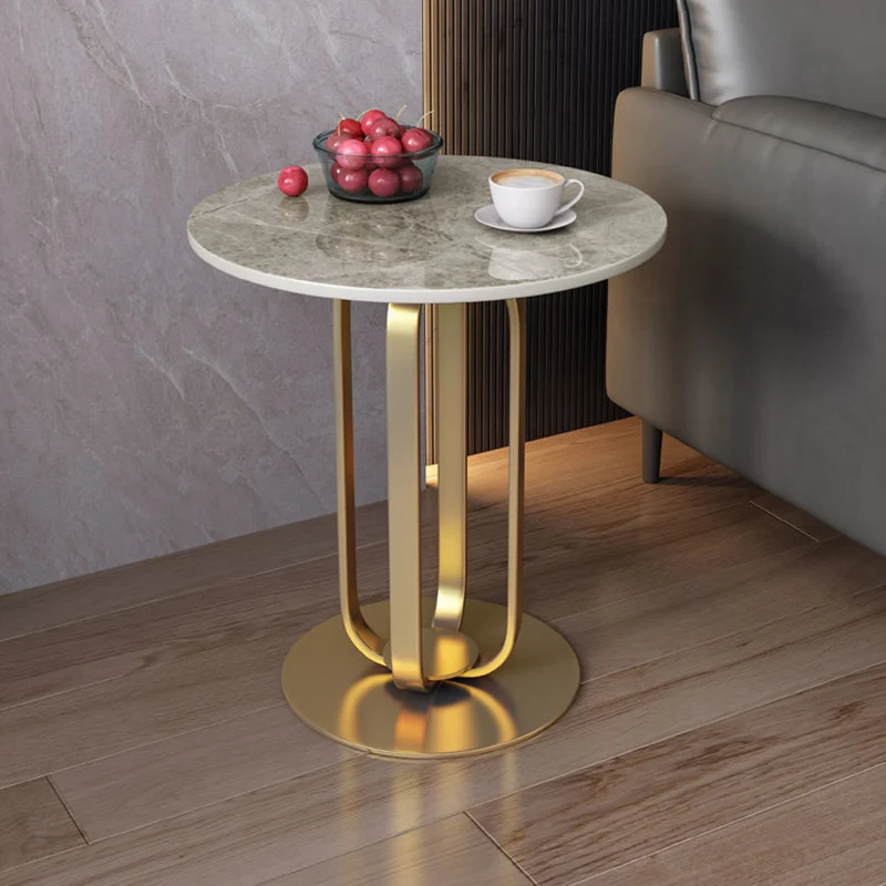 Contemporary Scandinavian Sintered Stone Iron Round End Table 1-Tier For Living Room