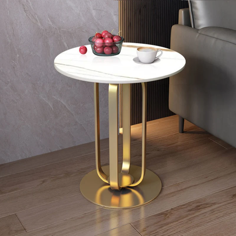 Contemporary Scandinavian Sintered Stone Iron Round End Table 1-Tier For Living Room
