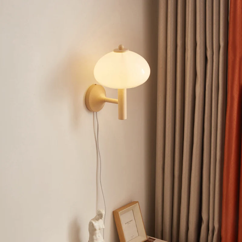 Modern Minimalist Mushroom-Shaped Glass Wrought Iron 1-light Wall Sconce Lamp For Bedroom