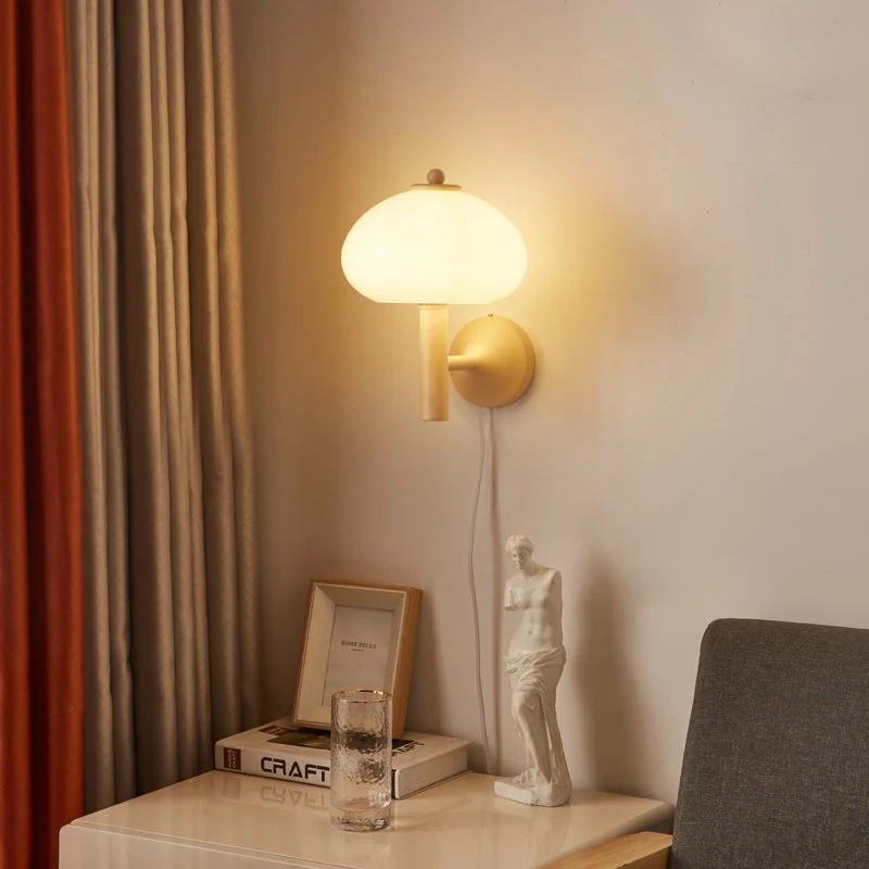 Modern Minimalist Mushroom-Shaped Glass Wrought Iron 1-light Wall Sconce Lamp For Bedroom