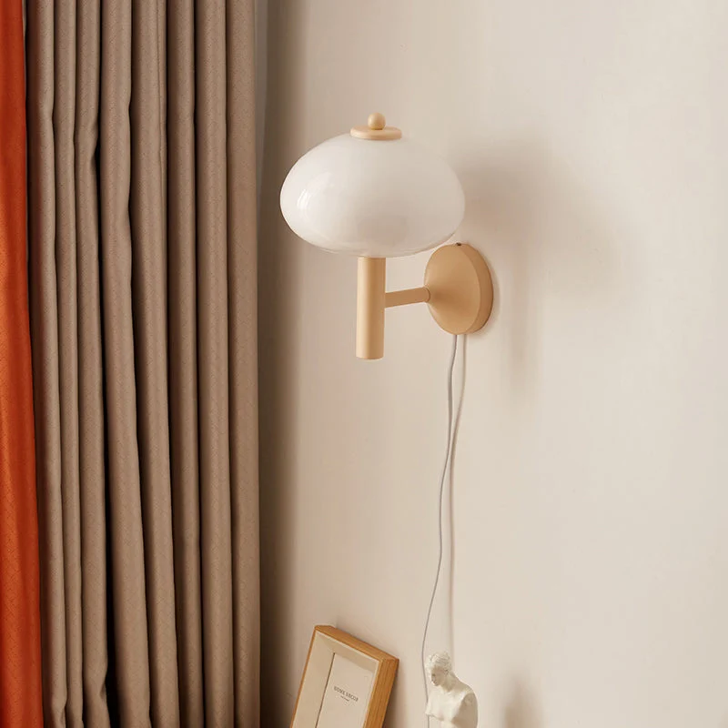 Modern Minimalist Mushroom-Shaped Glass Wrought Iron 1-light Wall Sconce Lamp For Bedroom