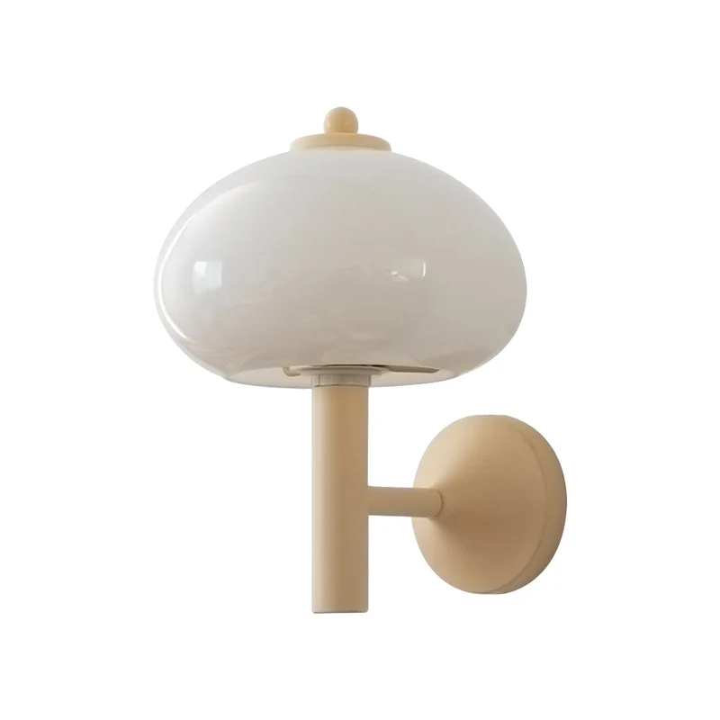 Modern Minimalist Mushroom-Shaped Glass Wrought Iron 1-light Wall Sconce Lamp For Bedroom