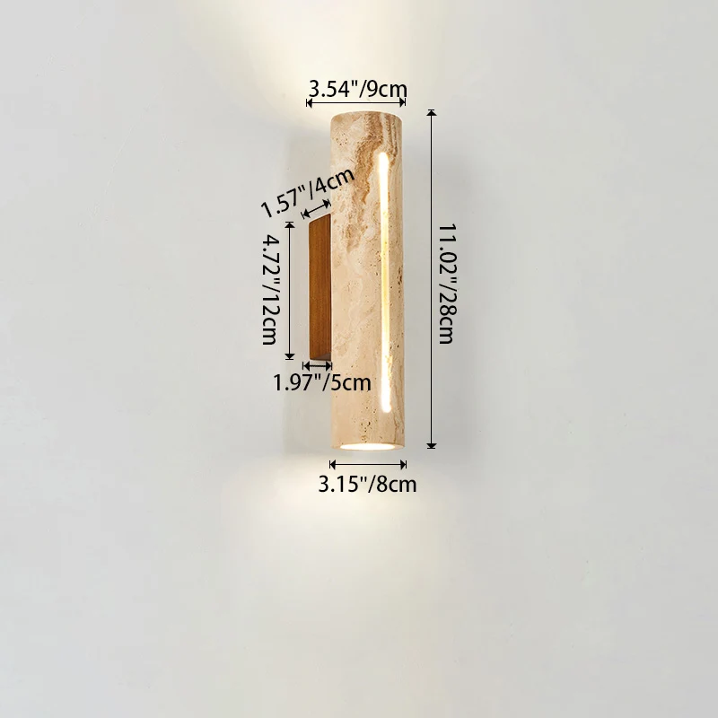 Contemporary Nordic Cylinder Yellow Travertine Solid Wood 1-Light Wall Sconce Lamp For Living Room & Bedroom