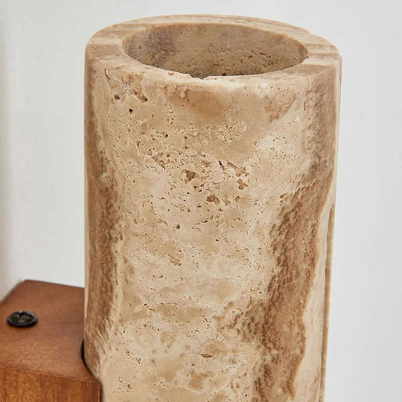 Contemporary Nordic Cylinder Yellow Travertine Solid Wood 1-Light Wall Sconce Lamp For Living Room & Bedroom