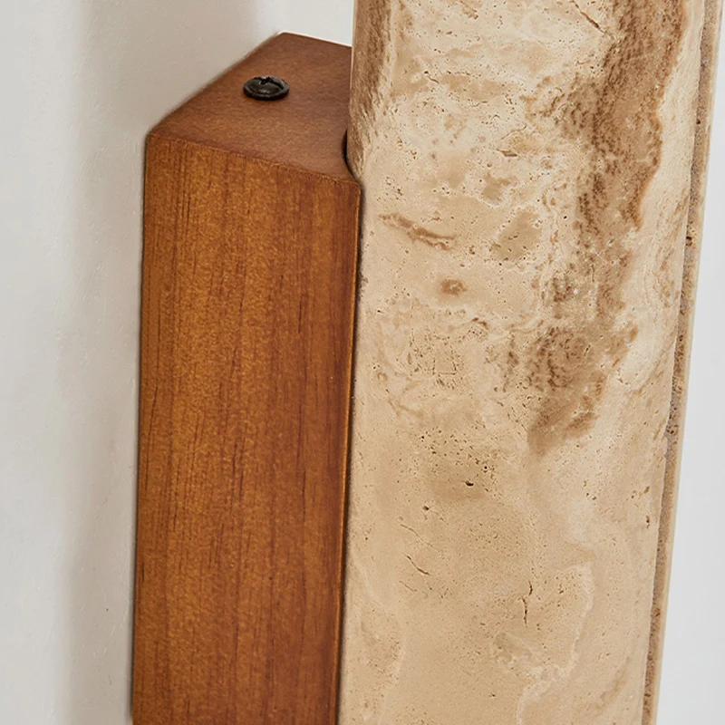 Contemporary Nordic Cylinder Yellow Travertine Solid Wood 1-Light Wall Sconce Lamp For Living Room & Bedroom