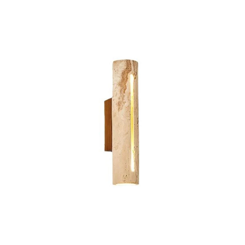 Contemporary Nordic Cylinder Yellow Travertine Solid Wood 1-Light Wall Sconce Lamp For Living Room & Bedroom