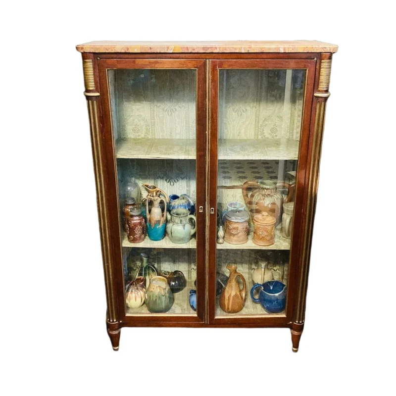 Louis XV showcase bookcase interior upholstered marble cover