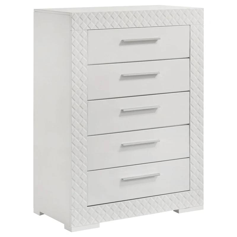 Coaster Furniture Ives 224945 5-Drawer Bedroom Chest of Drawers - White High Gloss